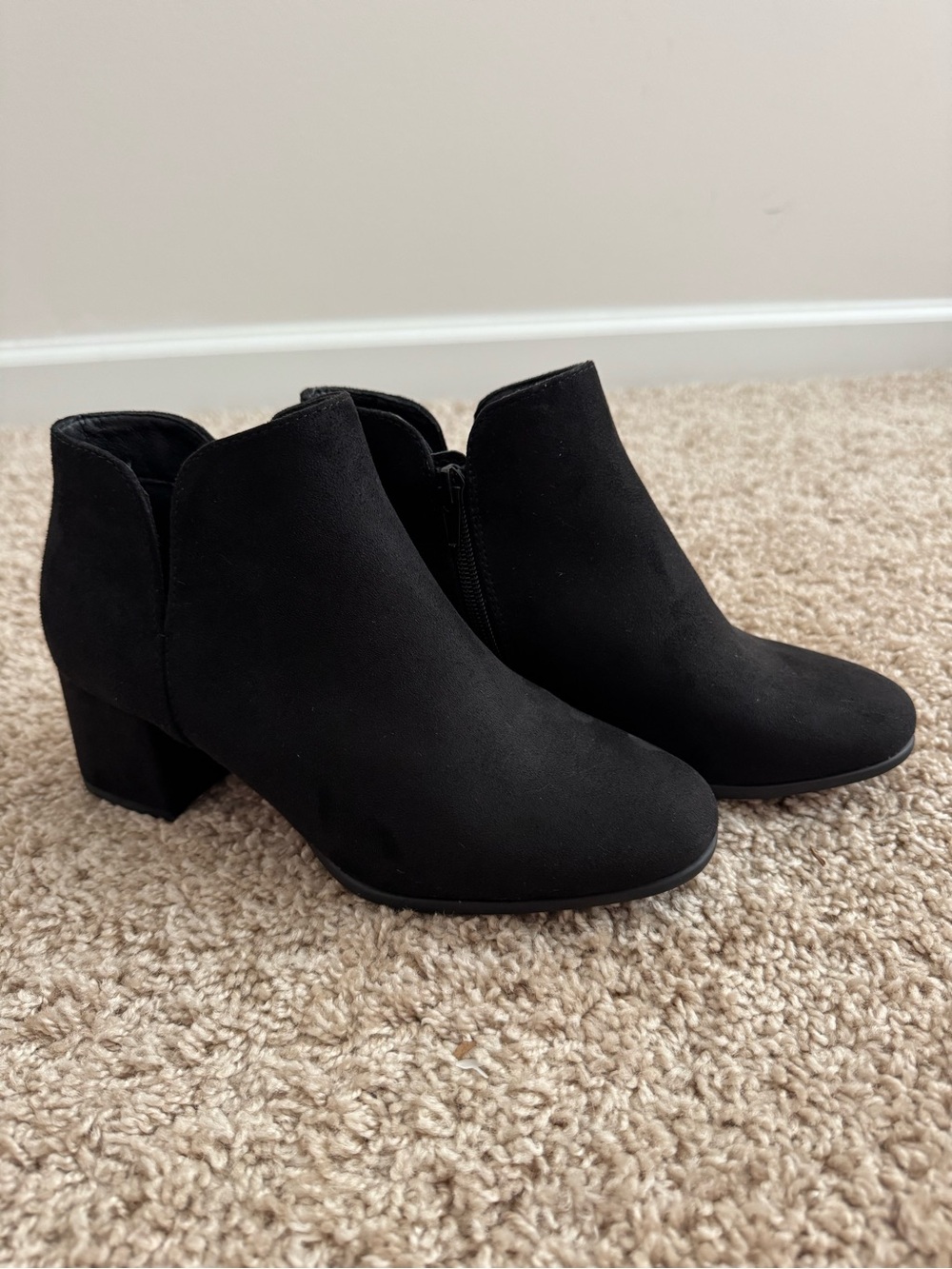 Kim Rogers Black Suede-Look Ankle Booties with Block Heel